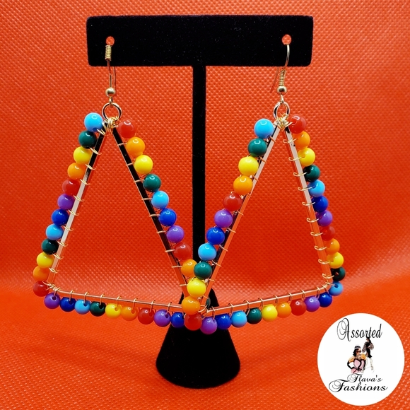 Rainbow Beaded Earrings - Picture 3 of 9